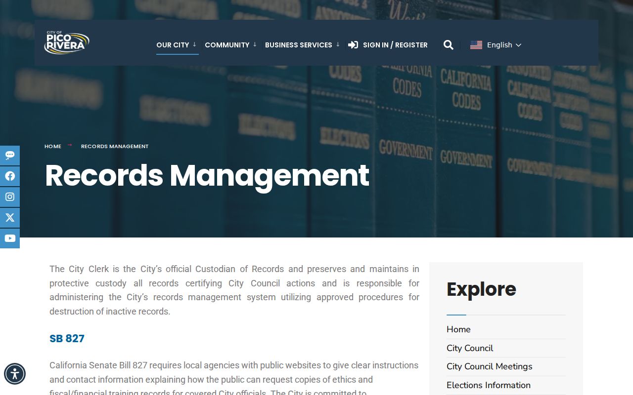 Pico Rivera residents directory reference to the city records management portal