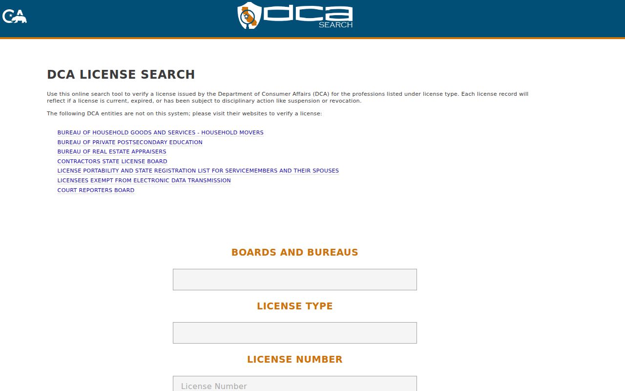 Pico Rivera resident lookup reference to California professional license search