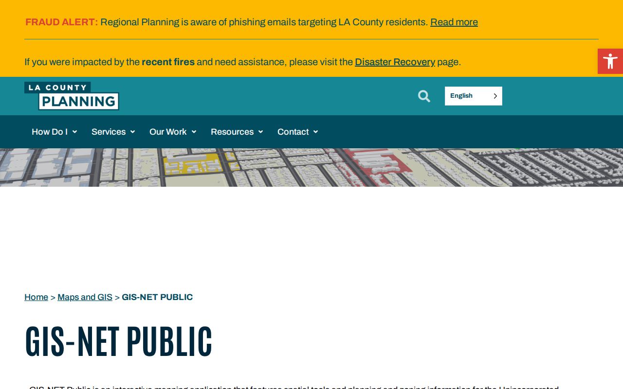 Pico Rivera street directory view of county GIS and parcel tools